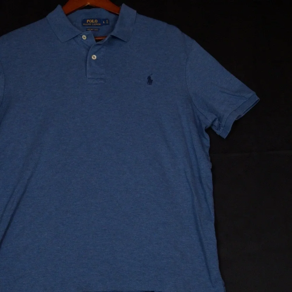 Polo Ralph Lauren Polo Shirt Mens L Blue Heather Pima Cotton Short Sleeve